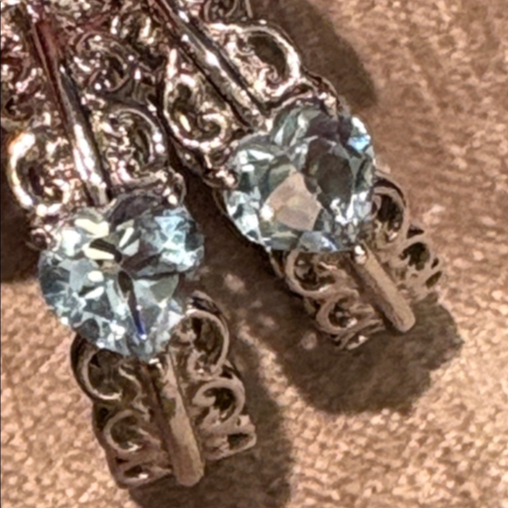 Blue Topaz Heart Hoop Earrings New in Box Stainless Steel Hoops